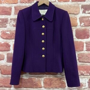 Vintage Escada Margaretha Ley Blazer Women's 36 Purple Wool Tweed Jacket Germany